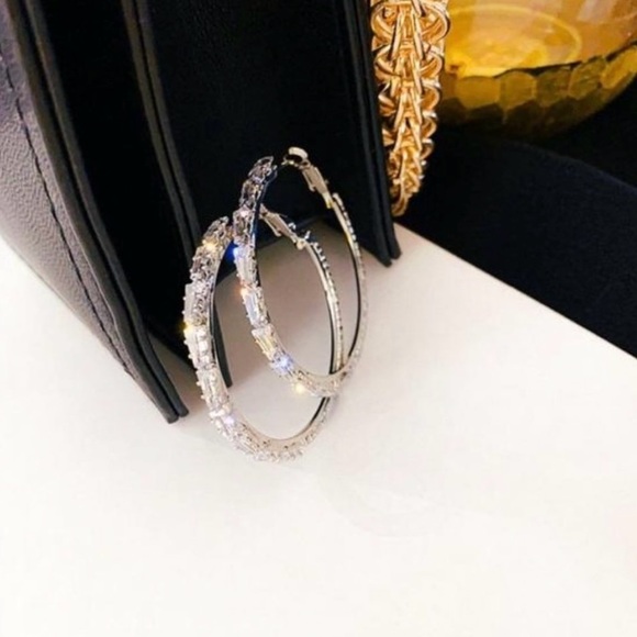 🔥925 Sterling Silver White Sapphire Hoop Earrings - Picture 5 of 15
